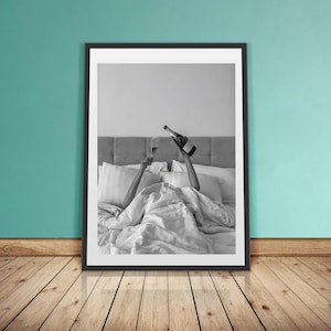 Drinkers Girls Bed Poster Print Black and White Art Women Drinking Wall Art Women Prints Alcohol Wall Art Wine Prints WinePoster