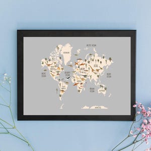 Carte sur le thème des dinosaures, tenture murale, carte du monde pour enfants, décoration d'école à la maison, art mural pour chambre d'enfants, thème dinosaure, carte de chambre d'enfants