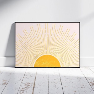Boho Sun Modern Painting, Canvas Wall Art, Luxury Decor for Room, All Size Custom, Ready to Hang, Minimalism Retro Sunset