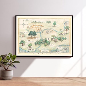 Cartoon Canvas Hanging Map 100 Acre Wood Map Kids Room Wall Decor