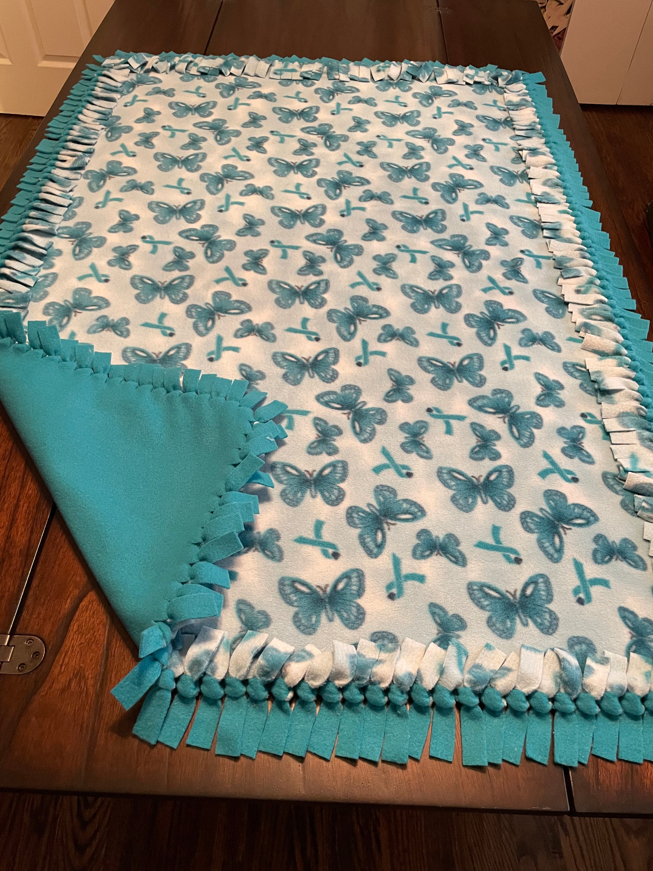 CHILD ABUSE PREVENTION Ribbon 49x34 Nosew Knotted Blanket. Antipill