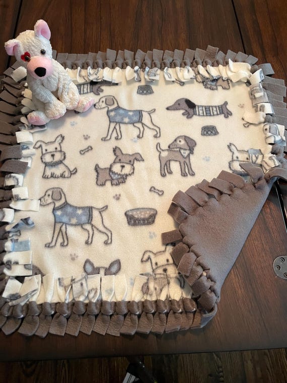 Dogs in Blue Fleece Dog Blanket, Grey Reverse, Cozy Pet Bed, various sizes