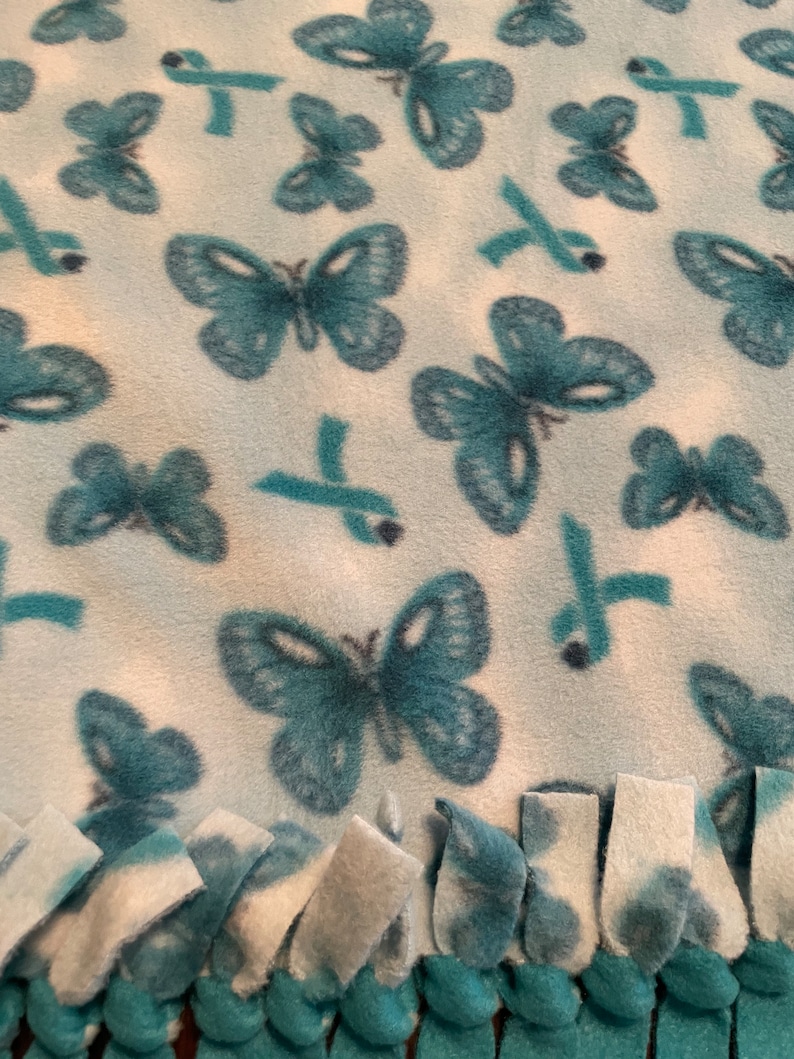 CHILD ABUSE PREVENTION Ribbon 49x34 Nosew Knotted Blanket. Antipill