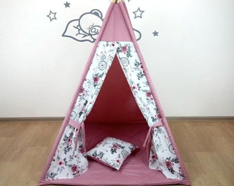 Girls play teepee, Tent for kids, Reading nook ,Kids tipi, Girl gift