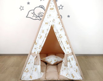 Wigwam with bears Tent for kids Playhouse Cotton tent