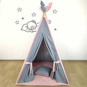 Tipi tent for girls Reading nook Gray teepee
