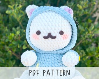 GiGi the PJ Kitty Cat Moon Stars Bed time Nighttime Removable Hoodie Cuddle Buddy Crochet Amigurumi PDF Pattern