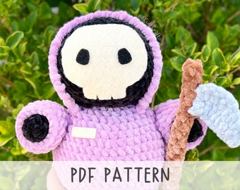 Greg the Grim Reaper Stuffed Toy Fluffy Halloween Crochet Amigurumi PDF Pattern