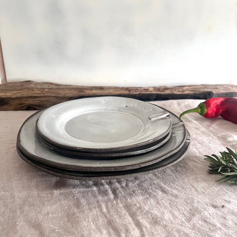White rustic dinner set,Handmade stoneware plate set,dinner plate and side plate zdjęcie 7