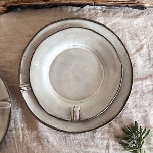 White rustic dinner set,Handmade stoneware plate set,dinner plate and side plate zdjęcie 6