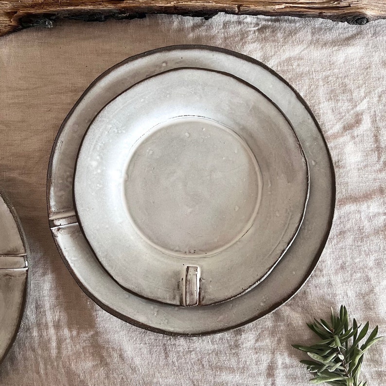 White rustic dinner set,Handmade stoneware plate set,dinner plate and side plate zdjęcie 6