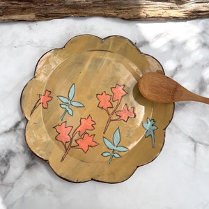 Cake serving plate,Vintage inspired Naive flower serving plate,Farmhouse rustic decor,Decorative dish ,Cheese plate ,