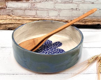 Rustic floral ceramic serving dish,PERSONALIZED,blue baking dish ,Fruit bowl,Salad bowl,Country pottery, Housewarming gift