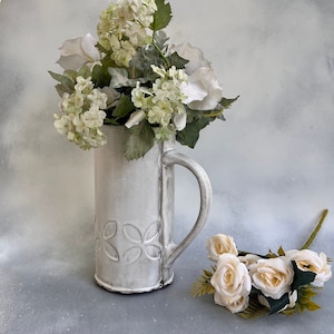 White rustic ceramic vase, White farmhouse vase,Tall vase,white pitcher,Carafe,MADE TO ORDER