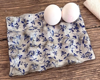 White floral Rustic Ceramic egg tray ,12grids egg tray,handmade egg holder countertop ,vintage egg holder,,cottage core