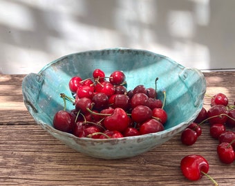Turquoise fruit bowl,Handmade bowl,Large pottery bowl,Ceramic decorative bowl,Rustic decor ,Industrial decor
