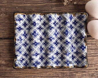Decorative blue egg holder ,ceramic egg tray,12 grid tray eggs ,rustic pottery,egg holder countertop,new  home gift,cottage home decor
