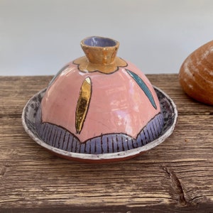 Colorful butter dish with lid,Cheese bell ,Covered butter dish,Butter keeper,Pottery butter dish,Butterdose,Butter dome