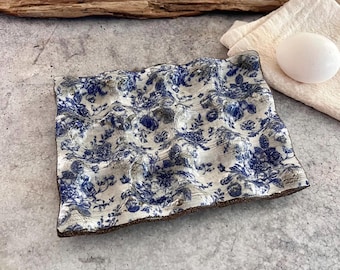 Handmade Ceramic Egg Tray: Blue Willow Floral, 12-Egg Holder