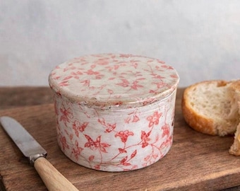 Red floral butter dish ,French butter crock,Vintage style butter dish, ,French butter keeper,Butter crock with lid,Gift for Christma