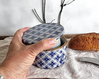 Handmade blue Butter water dish | Blue & White Stoneware Butter Keeper | Farmhouse Kitchen Decor | French Butter Dish
