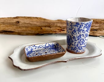 Handmade Ceramic Soap Dish: Rustic Draining Sponge Holder