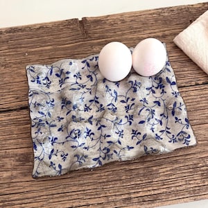 White floral Rustic Ceramic egg tray ,12grids egg tray,handmade egg holder countertop ,vintage egg holder,,cottage core