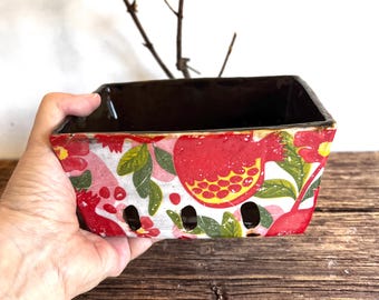 Floral berry basket,ceramic berry bowl,pottery fruit bowl,shabby chic ,french country,rustic decor,egg holder