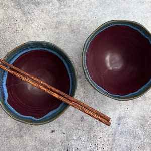 Two blue stoneware bowls,handmade soup  bowls,rice bowls,faceted bowls,cereal bowl,japanese pottery,set of ceramic bowls