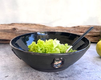 Elegant black ceramic fruit bowl,Handmade ceramic bowl,Large pottery bowl,Ceramic decorative bowl,Pasta serving bowl,kitsch decor