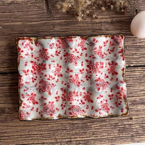 Red floral Ceramic egg tray ,12 grid egg tray countertop,handmade ceramic tray,vintage egg holder,gift for the home