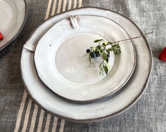 White organic dinner set,stoneware dinnerware,plate set,,dinner plate and side plate