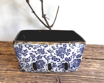 Blue flowers fruit bowl,large berry basket ,Organic rustic ceramic berry bowl, ,french country,rustic decor,egg holder,gift for mom