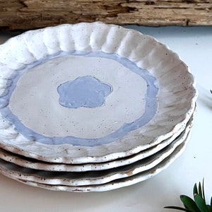 White and blue dessert plates set,French country ceramic plates set, salad and cake plates,small ceramic plates,hand painted ceramic.