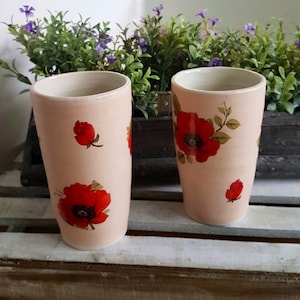 Pink pottery mug, floral ceramic cup , Ice coffee cup,handmade ceramic cup ,herbal tea tumbler,coffee mug ,Iced coffee mug