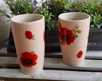 Pink pottery mug, floral ceramic cup , Ice coffee cup,handmade ceramic cup ,herbal tea tumbler,coffee mug ,Iced coffee mug