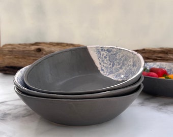 Set of grey salad bowls,chinoiserie bowl,soup bowl,Ramen bowls ,cereal bowl,Decorative serving bowl,Rustic pottery