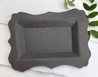 Handmade Black Stoneware Tray: Rectangular Serving Dish, Catch-All Tray