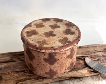 Speckeld butter crock with lid,French butter keeper,Rustic Stoneware Butter dish for countertop,breakfast set
