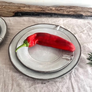 White rustic dinner set,Handmade stoneware plate set,dinner plate and side plate zdjęcie 4