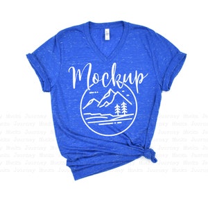 3005 True Royal Marble | Bella Canvas 3005 Mockup | V Neck T Shirt Mockup Flat Lay | Lifestyle V-Neck Mockup Shirt Only |  Digital Mock Up