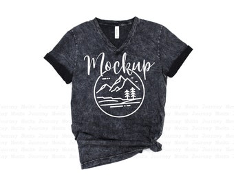 3005 Black Mineral Wash | Bella Canvas 3005 Mockup | V Neck T Shirt Mockup Flat Lay | Lifestyle V-Neck Mockup Shirt Only |  Digital Mock Up