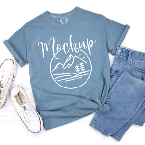Ice Blue | Comfort Colors 1717 Mockup | C1717 Mockup Flat Lay | Comfort Colors Mockup Spring | Lifestyle Mock Up |  C1717 Comfort Colors