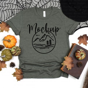 3001 Halloween Mockup Heather Military Green | Bella Canvas 3001 Mockup Halloween | 3001 Mockup | 3001 Fall Mockup | Halloween Witch Mockup