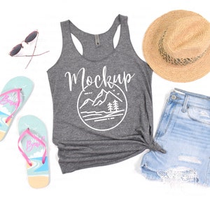 Next Level 6733 Mockup Premium Heather | 6733 Mockup | Next Level 6733 Flat Lay | Summer Mockup | 6733 Triblend Racerback | Lifestyle Mockup