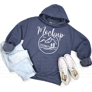 Heather Navy | Gildan 18500 Mockup | Gildan Hoodie Mockup | 18500 Gildan Heavy Blend Flat Lay  | Lifestyle Hoodie Mockup | 18500 Sweatshirt