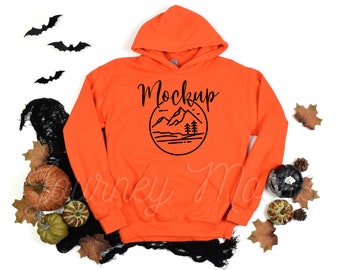Gildan 18500 Halloween Mockup Orange | Gildan 18500 Mockup Orange | 18500 Fall Hoodie Mockup | Sweatshirt Flat Lay | Gildan Hoodie Mockup