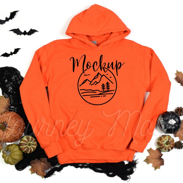 Gildan 18500 Halloween Mockup Orange | Gildan 18500 Mockup Orange | 18500 Fall Hoodie Mockup | Sweatshirt Flat Lay | Gildan Hoodie Mockup