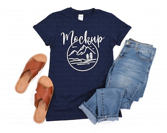 Gildan 64000 Mockup | Navy Blue | Gildan Softstyle Tshirt Mockup | 64000 Mockup Flat Lay | Lifestyle Gildan Mockup | Digital SVG Mockup