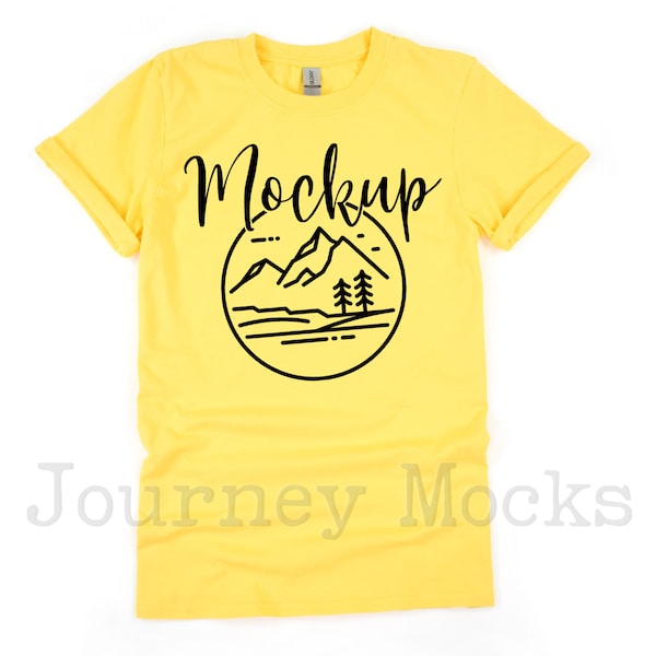 Gildan 64000 Daisy Yellow Mockup | Gildan Softstyle Mockup Unisex Tshirt | 64000 Mockup Flat Lay | Gildan T Shirt Mock Up | White Background